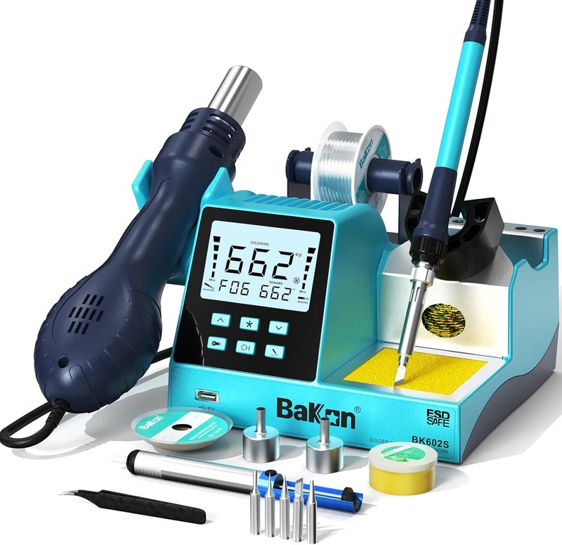 BAKON BK602S 2 in1 Soldering Iron Hot Air Rework Station,Digital Soldering Welding Iron Kit for Electronic DIY Circuit Work, Rapid Heat up Solder Station,Auto Sleep,ºC/ºF Conversion - Image 1